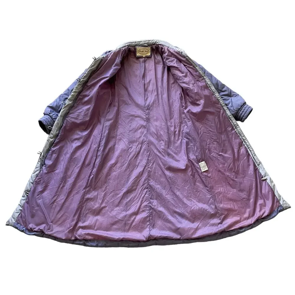 Vintage 80s Purple Puffer Jacket Long Coat Toggle Buttons Stranger Things 7/8